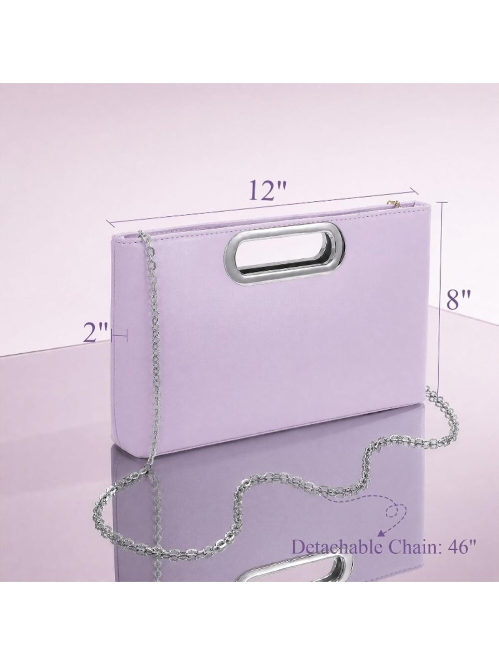 〽️Women Purple Faux Leather Detachable Chain Wedding Party Handbag Clutch Purse - Picture 6 of 6